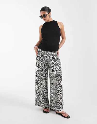 ASOS Vero Moda Maternity wide leg pants in black tile print