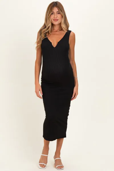 PinkBlush Black Notch Neckline Maternity Tank Dress