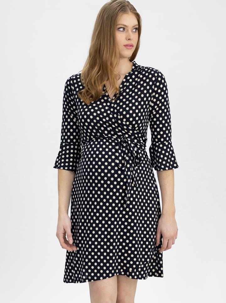 Angel Maternity Maternity and Nursing Polka Dot Wrap Dress - 3/4 Sleeve