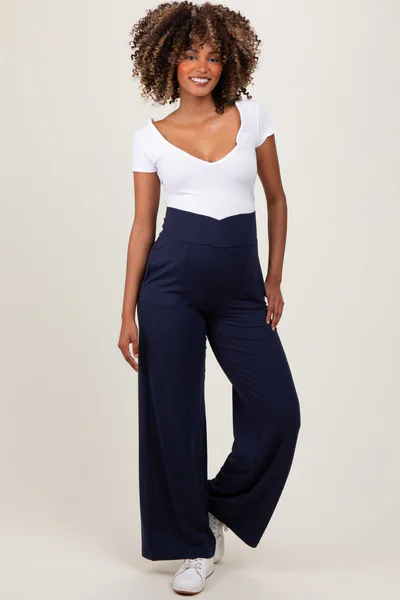 PinkBlush Navy Crossover Waist Active Wide Leg Maternity Pant