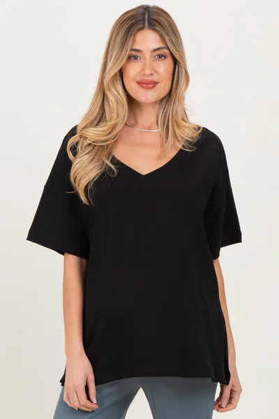 PinkBlush Black Oversized Reversible V-Neck Maternity Tee
