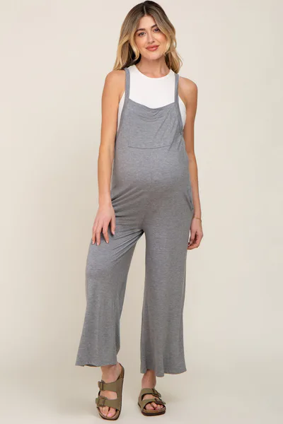 PinkBlush Heather Grey Sleeveless Pocketed Wide Leg Maternity Jumpsuit