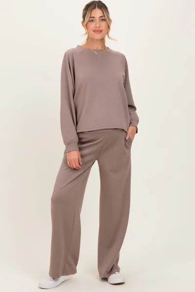 PinkBlush Mocha Crewneck Pullover Pant Maternity Set