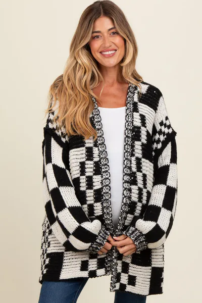 PinkBlush Black Mixed Check Pattern Chunky Maternity Cardigan