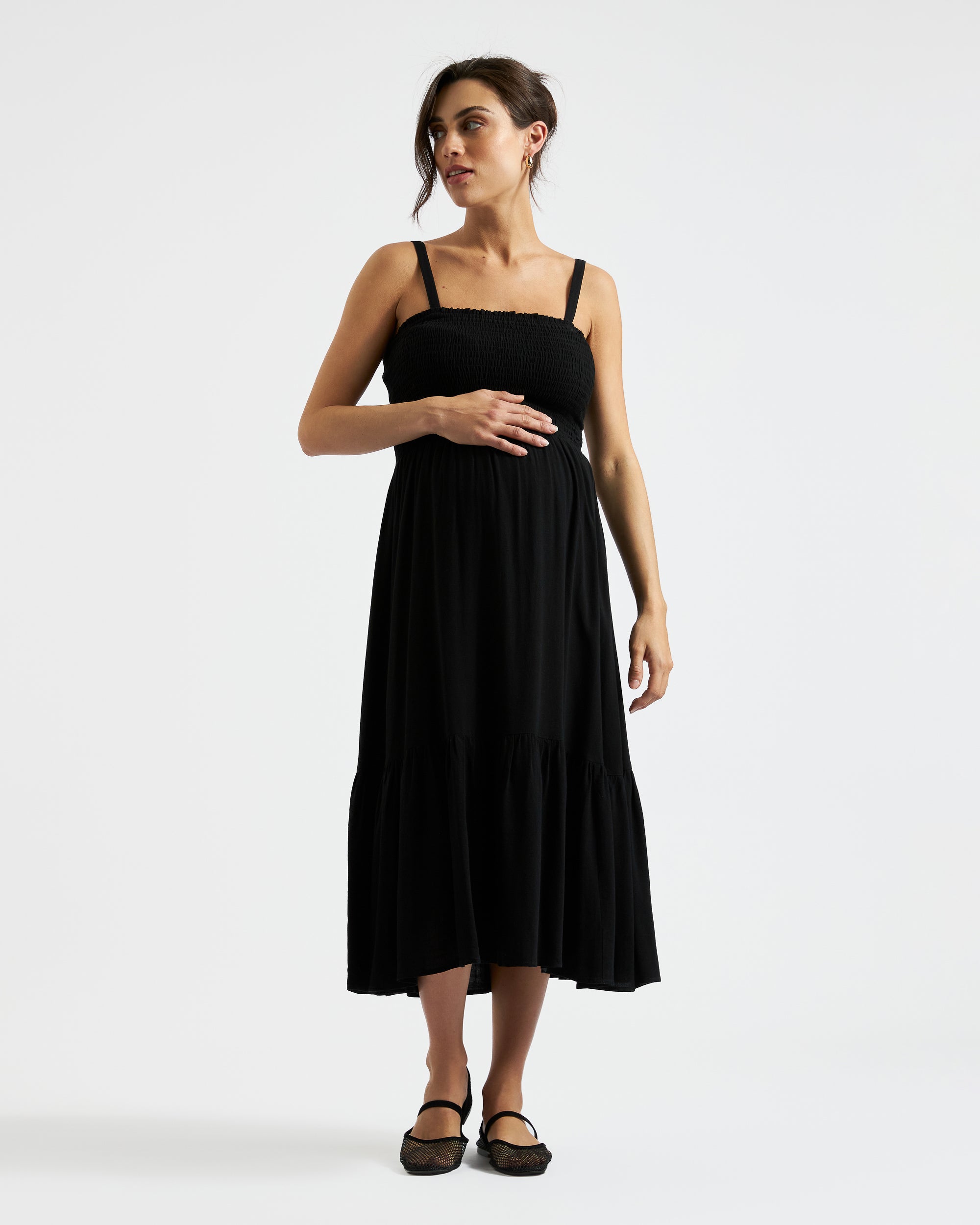 Ripe Maternity Blair Shirred Dress Black