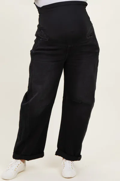 PinkBlush Black Rolled Cuff Barrel Leg Maternity Plus Jeans