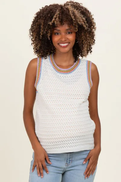 PinkBlush Off White Crochet Trim Pointelle Knit Maternity Tank
