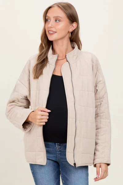 PinkBlush Cream Quilted Oversized Maternity Jacket
