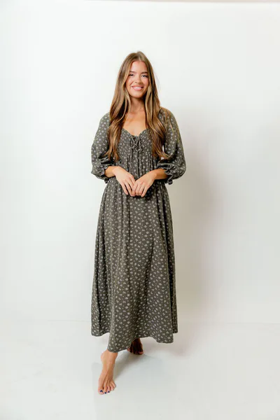 Worth Collective Cecilia 100% Cotton Smocked Maxi Dress in Forest Foliage - Bump Friendly
