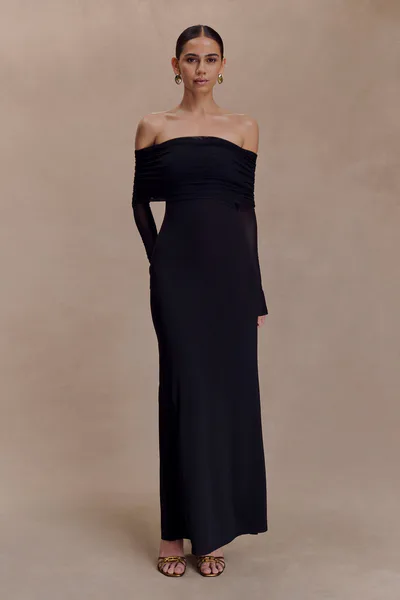 MESHKI Josie Off Shoulder Mesh Maxi Dress