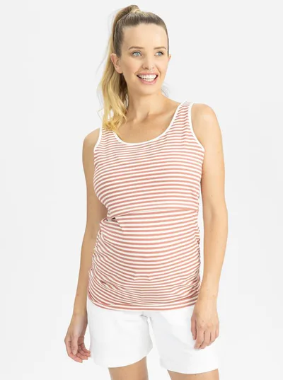Angel Maternity Maternity Tank - Rose pink and white stripes