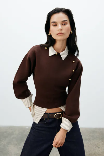 MESHKI Mertyle Aysmetrical Knit Jumper - Deep Chocolate