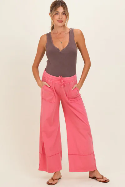 PinkBlush Hot Pink Mineral Wash Wide Leg Ankle Maternity Pants