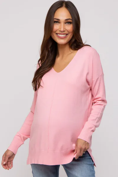 PinkBlush Pink Long Sleeve Side Slit Maternity Sweater
