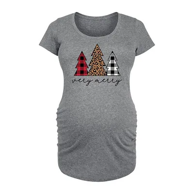 Kohl's Maternity Very Merry Plaid Leopard Trees Graphic Tee
