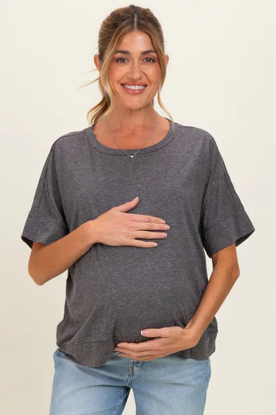 PinkBlush Black Charcoal Oversized Maternity Short Sleeve Top