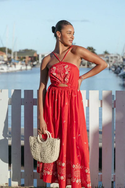 Petal & Pup Madi Maxi Dress - Red Floral Bandana
