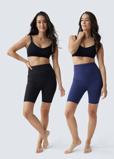 Ingrid & Isabel Postpartum Compression Bike Short 2 Pack Bundle Black Navy
