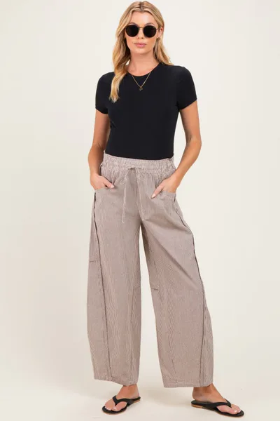 PinkBlush Chocolate Striped Cotton Barrel Leg Maternity Pants