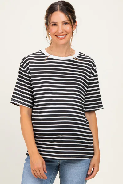 PinkBlush Black Ivory Stripe Relaxed Fit Maternity Tee