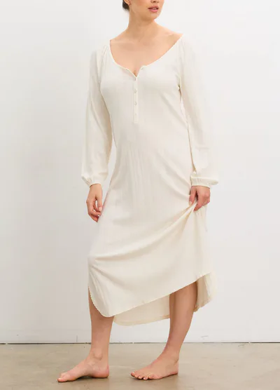 HATCH The Long Sleeve Pointelle Nightgown