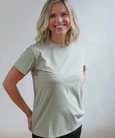 Bump City Classic Fit Invisible Zip Nursing Tee (Sage Green)