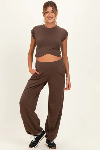 PinkBlush Mocha Cropped Tank Pant Maternity Set