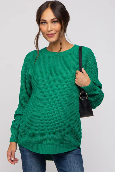 PinkBlush Emerald Green Waffle Knit Round Hem Maternity Sweater