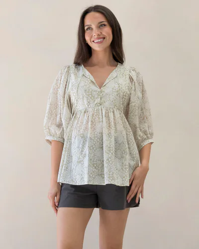 Angel Maternity Romantic Daisy Print Cotton Tunic Top