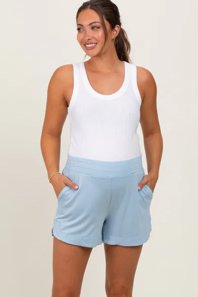 PinkBlush Light Blue Basic Rounded Hem Maternity Shorts