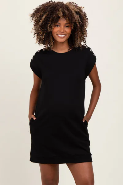 PinkBlush Black Studded Shoulder Maternity Mini Dress