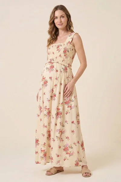 Summer Mae Summer Mae Floral Nursing Maternity Maxi Dress | Shirred Bodice Ruffle Strap Bump Friendly