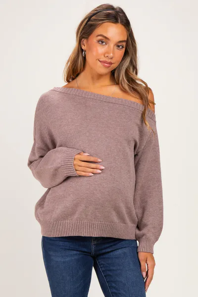 PinkBlush Mink Oversized One Shoulder Maternity Sweater