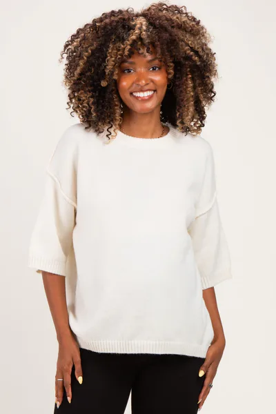 PinkBlush Ivory Basic Maternity Short Sleeve Sweater Top