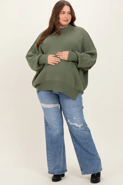 PinkBlush Blue Ripped Knee Wide Leg Maternity Plus Jeans