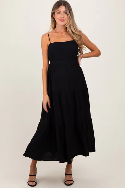 PinkBlush Black Tiered Cutout Tie Back Maternity Midi Dress
