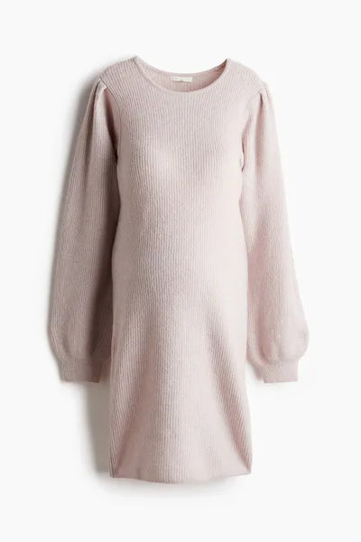 H&M MAMA Balloon-Sleeved Rib-Knit Dress