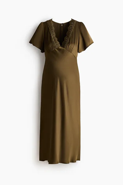 H&M MAMA Lace-Trimmed Satin Dress