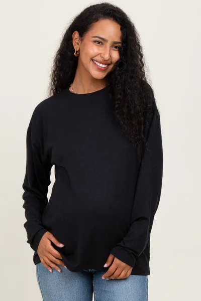 PinkBlush Black Relaxed Fit Maternity Long Sleeve Top