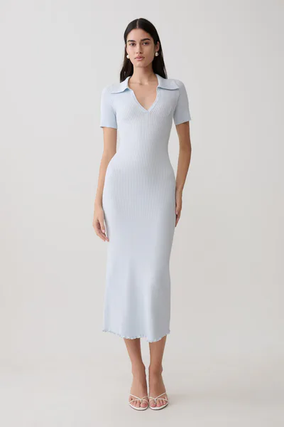 MESHKI Nichelle Short Sleeve Collared Knit Midi Dress