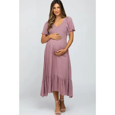 Target Pinkblush Mauve Smocked V-Neck Maternity Midi Dress Small