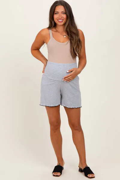 PinkBlush Heather Gray Ribbed Maternity High Waisted Maternity Lounge Shorts