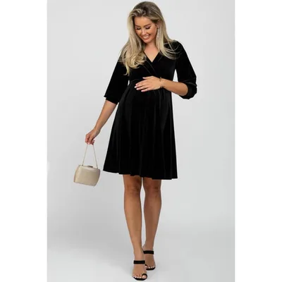 Target Pinkblush Black Velvet Wrap Front Babydoll Maternity Dress Large
