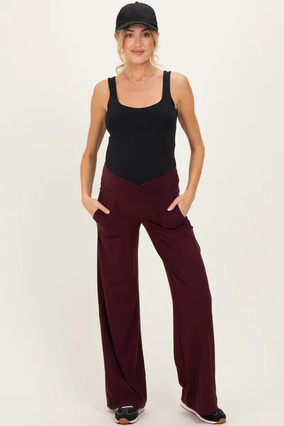 PinkBlush Wine Crossover Waist Active Wide Leg Maternity Pant