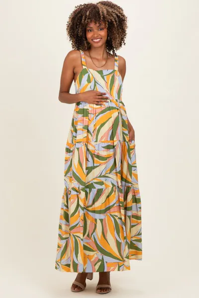 PinkBlush Multicolor Printed Open Back Maternity Maxi Dress