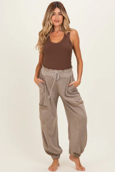 PinkBlush Mocha Ruffle Waist Burnout Maternity Jogger Pants