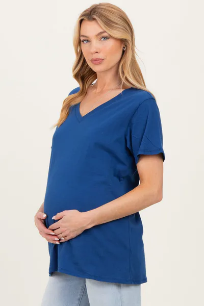PinkBlush Navy Oversized V-Neck Short Sleeve Maternity Tee