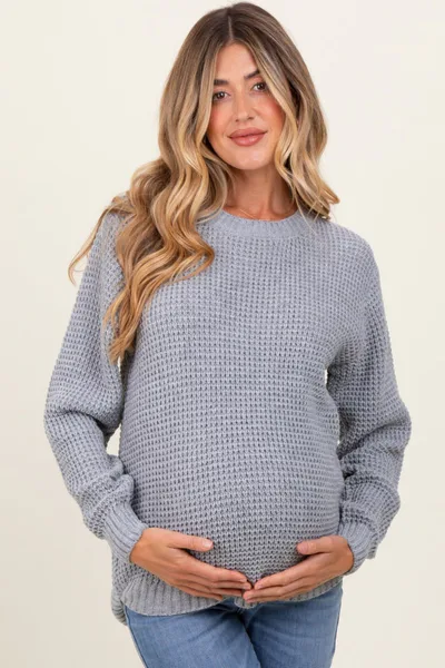 PinkBlush Heather Grey Waffle Knit Rounded Hem Maternity Sweater