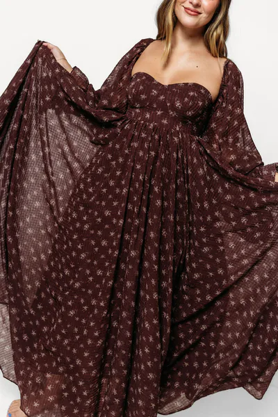 Worth Collective Delilah Floral Maxi Dress with Train in Deep Burgundy - Bump Friendly *9/3 PRE-ORDER*