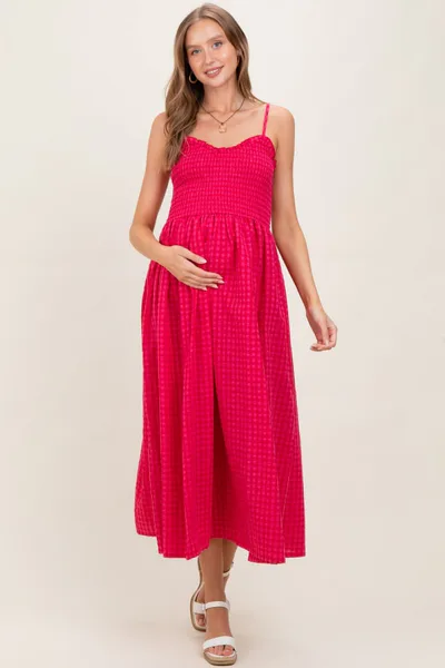PinkBlush Red Gingham Smocked Ruffle Accent Maternity Maxi Dress